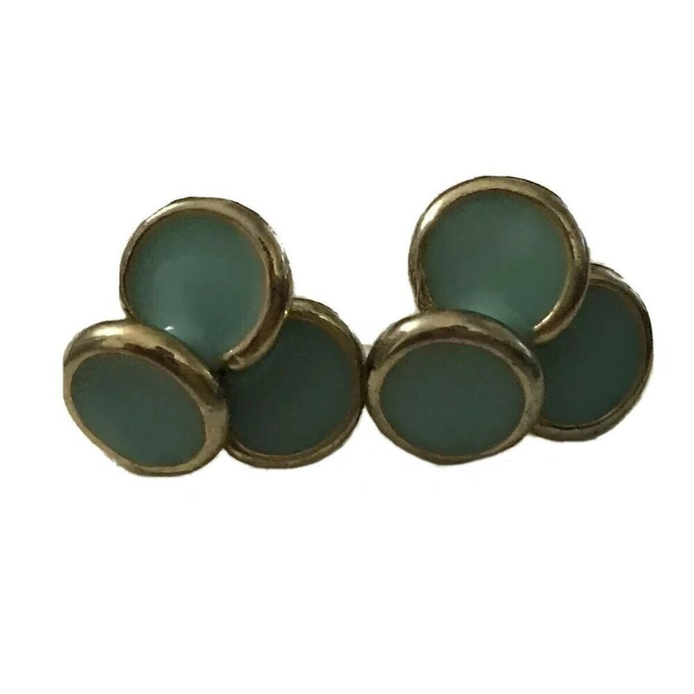 Geranium Earrings Studs Green Enamel Gold 3 Circles New No Tags